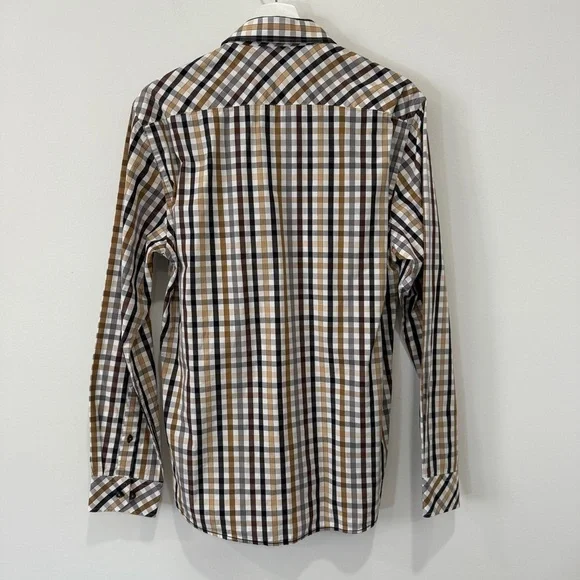 Orvieto Men's Long Sleeve Checkered Button Down Shirt in Neutral Tones Size M - Picture 6 of 17